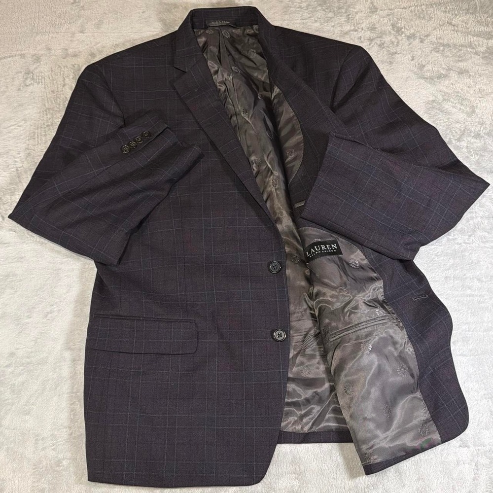 Y2K Vintage Ralph Lauren Plaid Wool Blend Blazer | Black | 46R